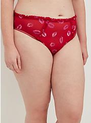 Plus Size Bikini Panty - Ruffle Mesh Lips Red, HOLIDAY LIPS- RED, alternate