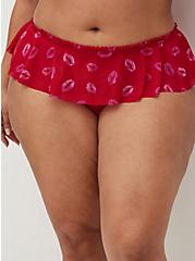 Thong Panty - Ruffle Mesh Skirt Lips Red, HOLIDAY LIPS- RED, alternate