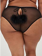 Plus Size Marabou Cut Out Cheeky Panty - Mesh Black, RICH BLACK, alternate