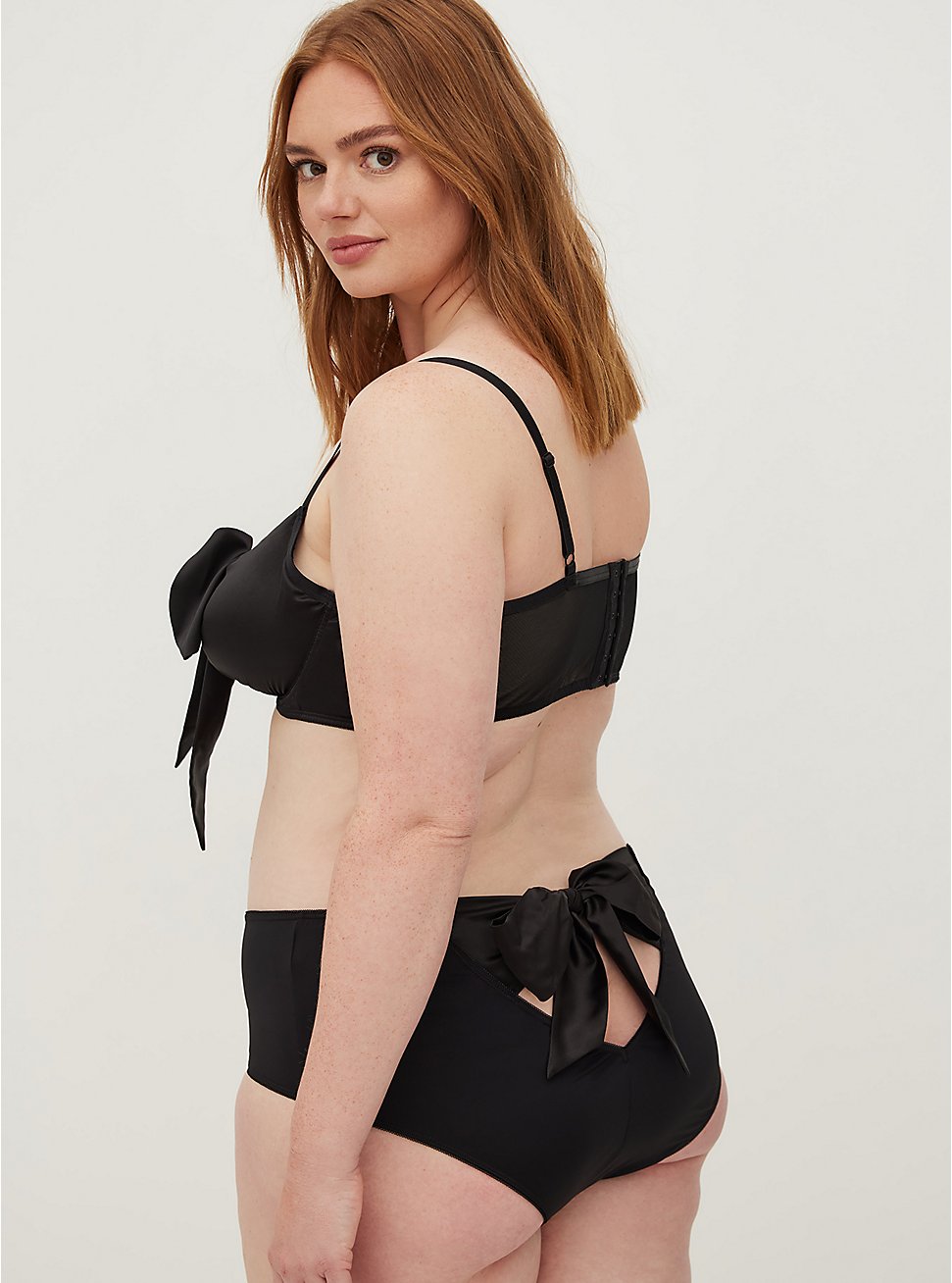 Plus Size Open Back Cheeky Panty - Satin & Lace Bow Black, RICH BLACK, hi-res