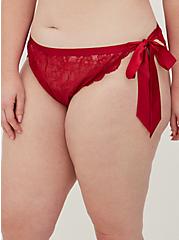 Plus Size Tanga Panty - Lace Side Bow Red , JESTER RED, alternate