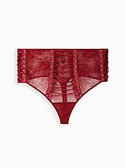 Plus Size High Waist Thong Panty - Lace Up Red, BIKING RED, hi-res