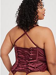 Lace-Up Corset Bustier - Satin and Lace Burgundy, , alternate