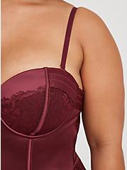 Lace-Up Corset Bustier - Satin and Lace Burgundy, , alternate