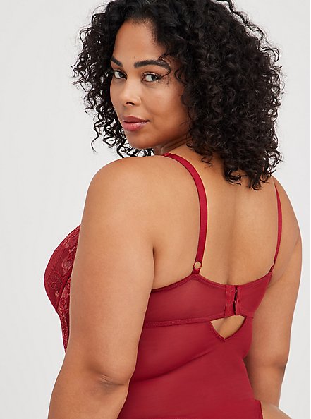 Underwire Thong Bodysuit - Lace Red & Gold, BIKING RED, alternate