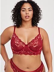 Unlined Longline Underwire Bralette - Lace Red & Gold, BIKING RED, hi-res