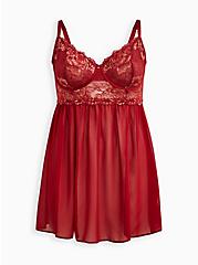 Plus Size Underwire Babydoll - Lace Red & Gold, BIKING RED, hi-res