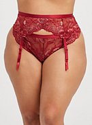 Plus Size Garter - Lace Red & Gold, , hi-res