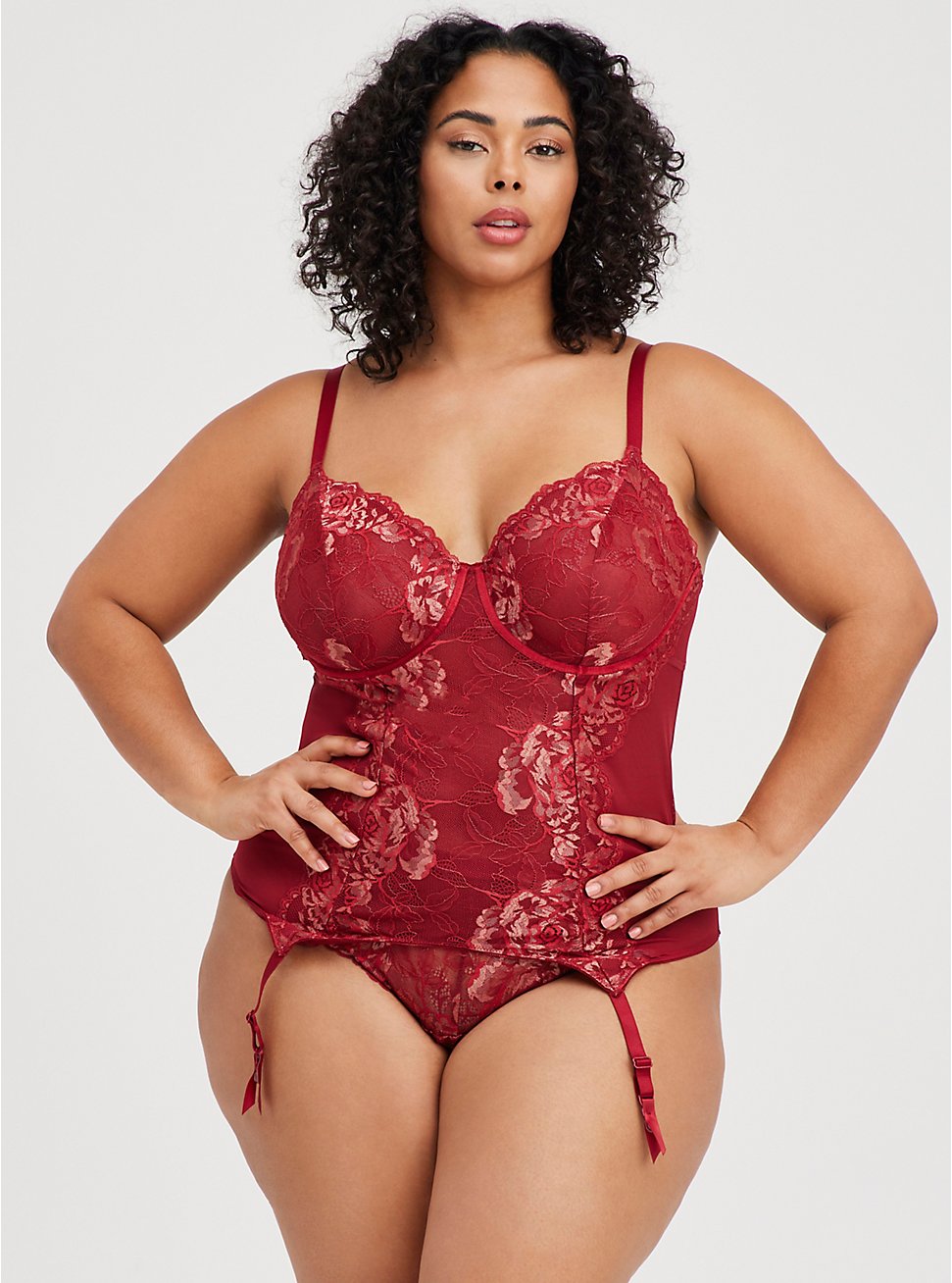 Underwire Bustier - Lace Red & Gold, BIKING RED, hi-res