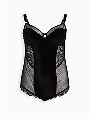 Plus Size Underwire Bodysuit - Velour & Lace Black, RICH BLACK, hi-res