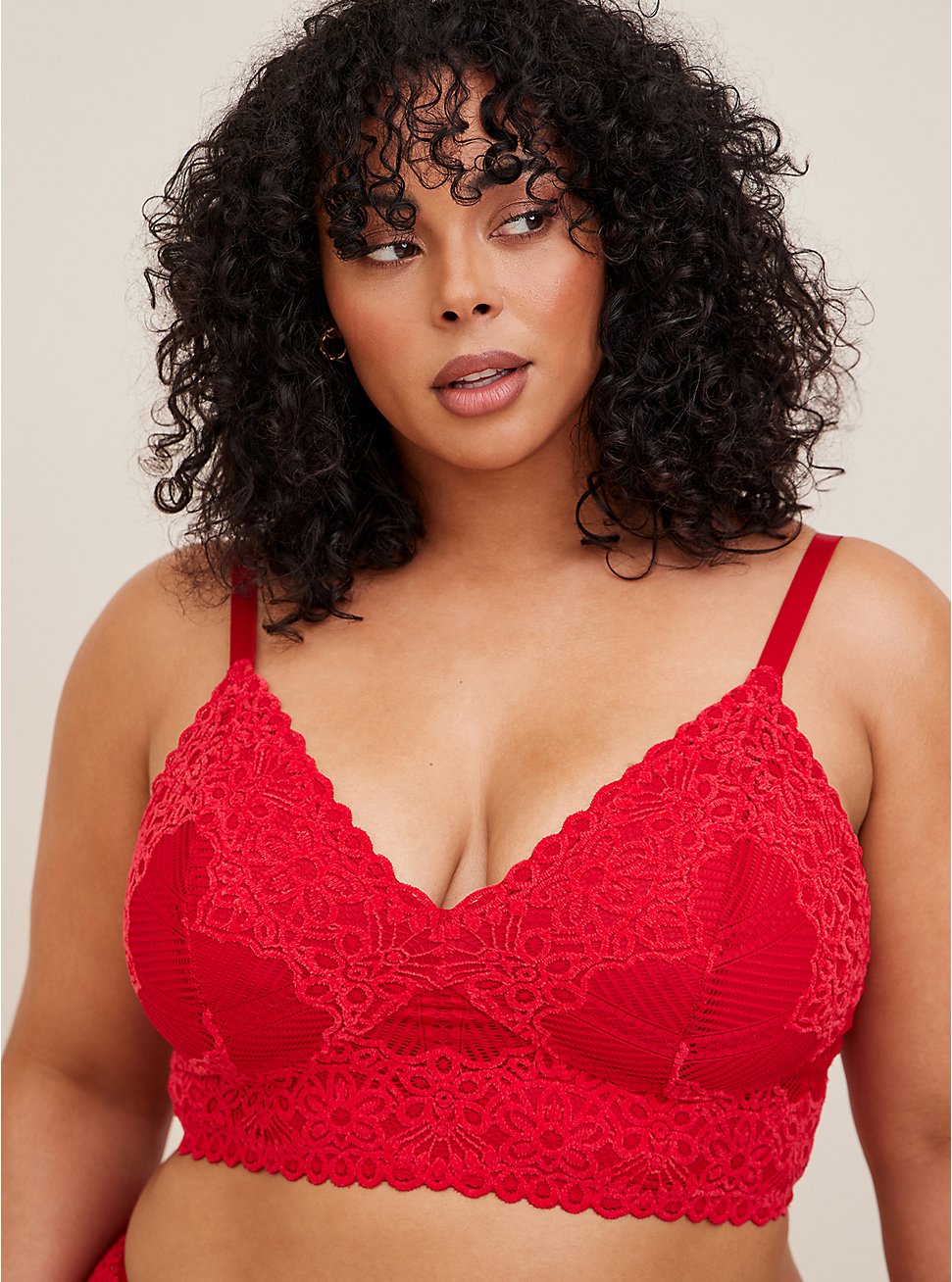 Lightly Lined Chenille Lace Plunge Bralette, JESTER RED, hi-res