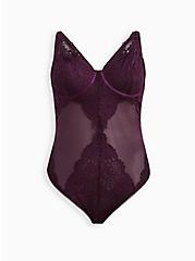 Plus Size Underwire Bodysuit - Lace & Mesh Purple, BLACKBERRY, hi-res
