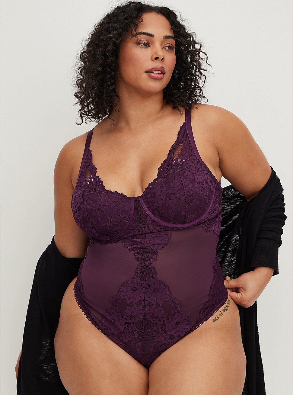 Underwire Bodysuit - Lace & Mesh Purple, BLACKBERRY, hi-res