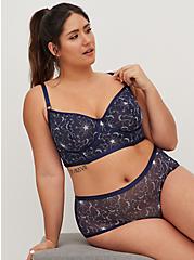 Plus Size Underwire Bra - Mesh Embroidered Silver Stars, PEACOAT, hi-res