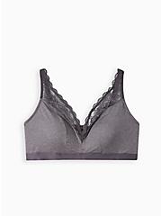 Lightly Padded Bralette - Microfiber & Lace Heather Grey , CHARCOAL HEATHER, hi-res