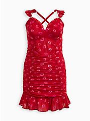 Plus Size Chemise - Ruffle Mesh Lips Red, HOLIDAY LIPS, hi-res