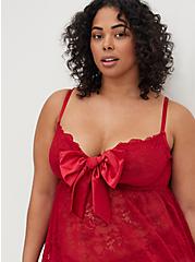 Plus Size Underwire Babydoll Top - Lace & Bow Red, JESTER RED, alternate