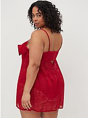 Plus Size Underwire Babydoll Top - Lace & Bow Red, JESTER RED, alternate
