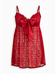 Plus Size Underwire Babydoll Top - Lace & Bow Red, JESTER RED, hi-res