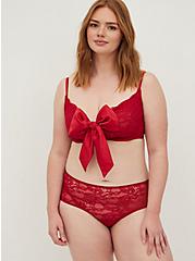 Unlined Underwire Longline Bra - Satin & Lace Bow Red, JESTER RED, alternate