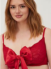 Unlined Underwire Longline Bralette - Satin & Lace Bow Red, JESTER RED, alternate