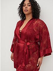 Mid-Length Sleeve Kimono Robe - Lace Red, BIKING RED, alternate