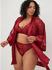 Mid-Length Sleeve Kimono Robe - Lace Red, BIKING RED, hi-res
