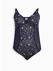 Plus Size Bodysuit - Mesh Embroidered Stars Blue & Silver, , hi-res
