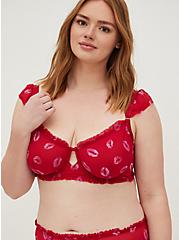 Ruched Mesh Ruffle Underwire Bra, HOLIDAY LIPS, hi-res