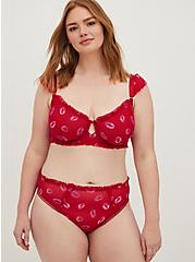 Unlined Underwire Bralette - Mesh Ruffle Lips Red, HOLIDAY LIPS, alternate