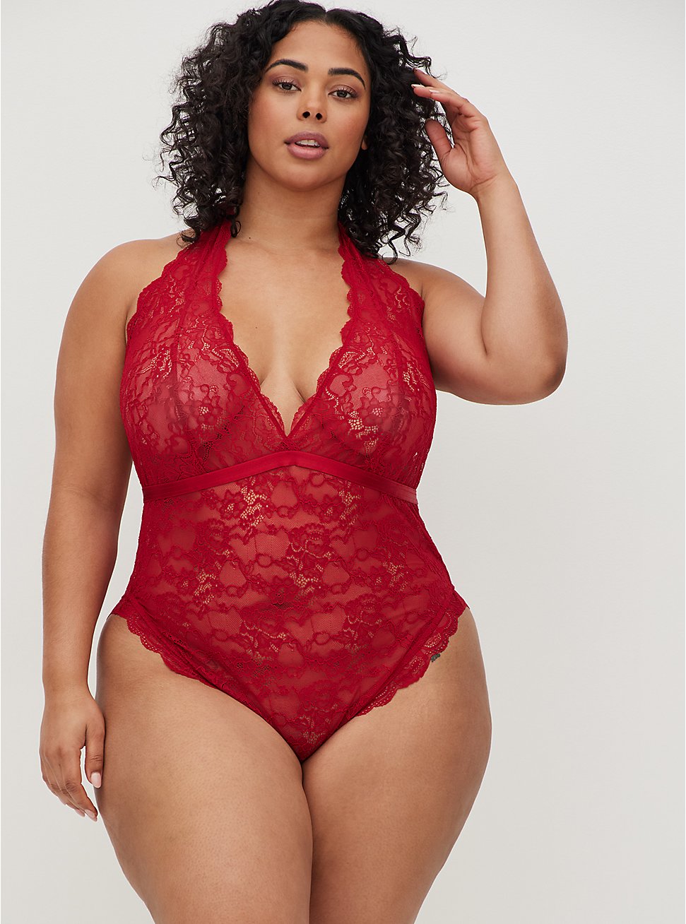 Bodysuit - Lace Halter Bow Red, JESTER RED, hi-res