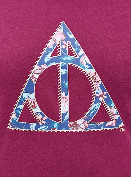 Classic Fit Ringer Top - Harry Potter Deathly Hallows Floral , PURPLE POTION, alternate