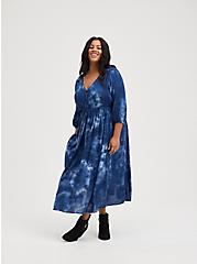 Plus Size Tea-Length Dress - Chiffon Clip Dot Tie-Dye Blue, TIE DYE-BLUE, hi-res