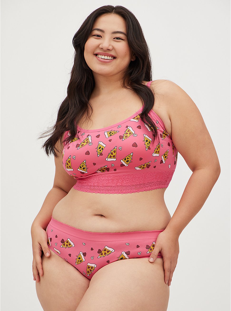 Plus Size Seamless Hipster Panty - Pizza Hearts Pink, PIZZA MY HEART- PINK, hi-res
