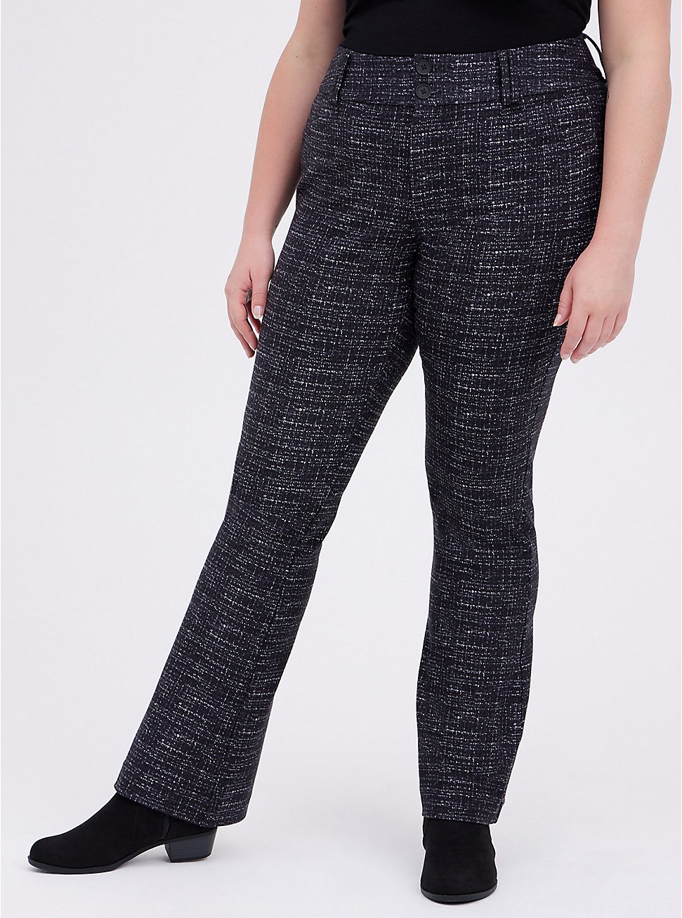 Plus Size Mid-Rise Trouser - Luxe Ponte Tweed Black, MULTI, hi-res