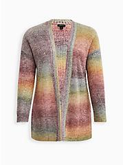 Plus Size Chunky Cardigan Open Front Sweater, RAINBOW, hi-res