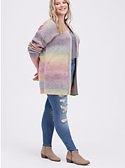 Open Front Cardigan Sweater - Acrylic Cotton Rainbow, STRIPE - MULTICOLOR, alternate