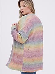 Plus Size Open Front Cardigan Sweater - Acrylic Cotton Rainbow, STRIPE - MULTICOLOR, alternate
