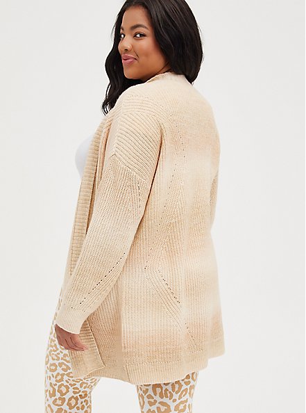 Plus Size Open Front Cardigan Sweater - Tan, TAN/BEIGE, alternate