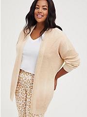 Plus Size Open Front Cardigan Sweater - Tan, TAN/BEIGE, hi-res