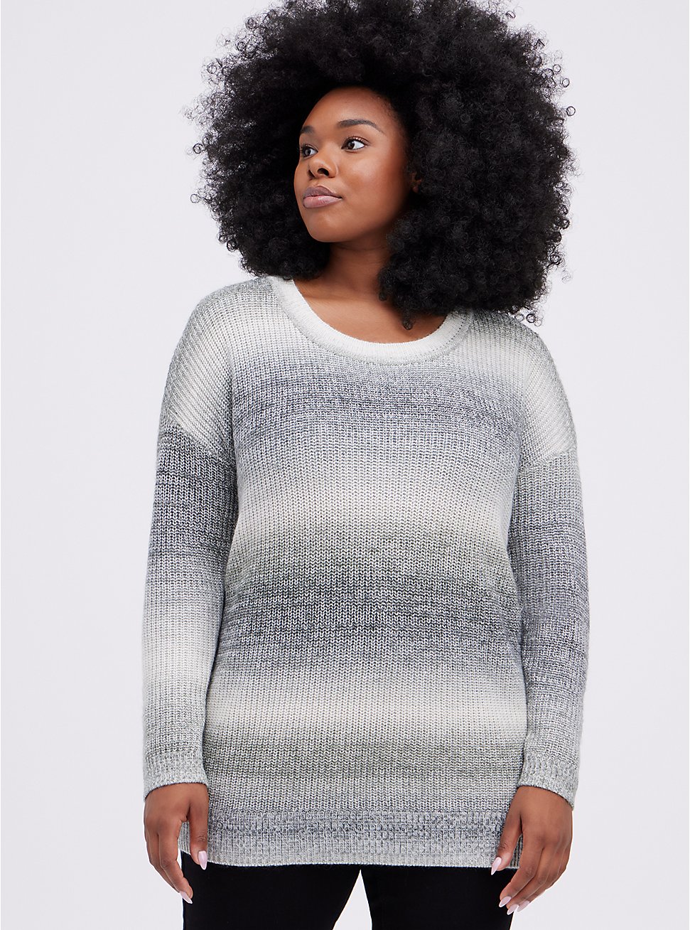 Drop Shoulder Tunic Sweater - Space Dye Black, White & Grey, , hi-res
