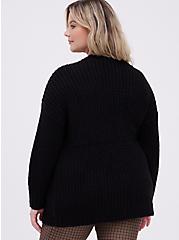 Pullover Slouchy V-Neck Tunic Sweater, BLACK, alternate