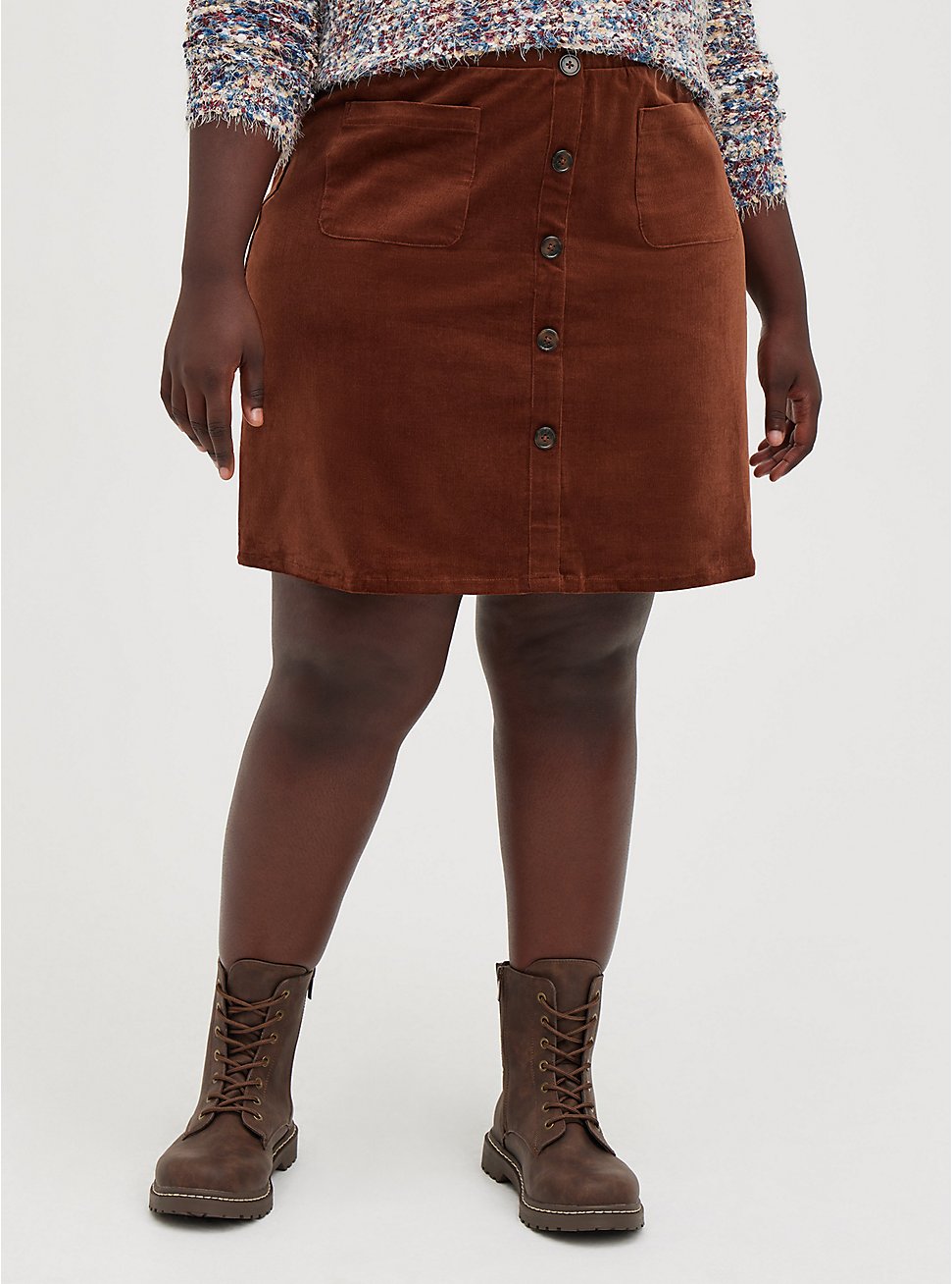 Button Front Mini Skirt - Corduroy Brown, BROWN  LIGHT BROWN, hi-res