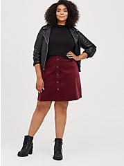 Plus Size Button Front Mini Skirt - Corduroy Burgundy, ZINFANDEL, alternate