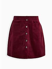 Plus Size Button Front Mini Skirt - Corduroy Burgundy, ZINFANDEL, hi-res