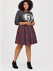 Plus Size Skater Skirt - Twill Pleated Plaid Red, PLAID - RED, alternate