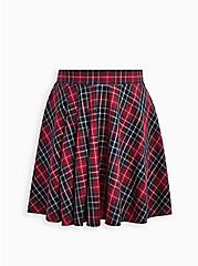 Plus Size Skater Skirt - Twill Pleated Plaid Red, PLAID - RED, hi-res