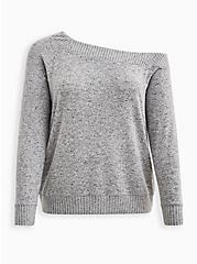 Off-Shoulder Super Soft Plush Rib Trim Sweatshirt, HEATHER GREY, hi-res