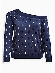 Plus Size Off-Shoulder Super Soft Plush Rib Trim Sweatshirt, THUNDERBOLTS, hi-res