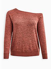 Off Shoulder Sweatshirt - Super Soft Plush Rusty Brown, BROWN, hi-res